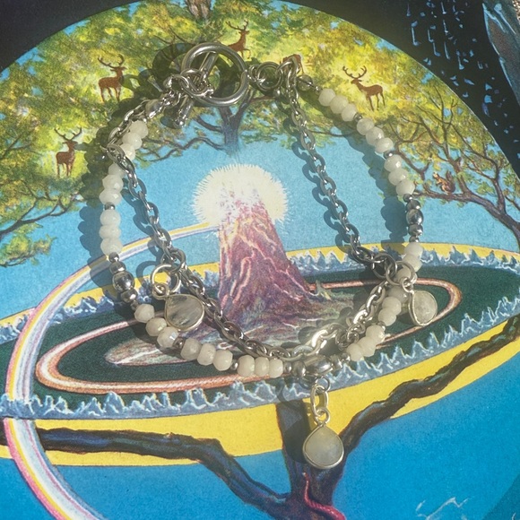 Veil Jewelry - Ethereal #13 Moonstone Double Layer Draped Toggle Bracelet Handmade